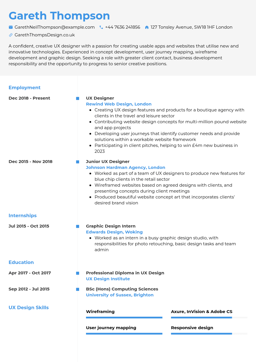 UX Designer CV Example | Jobseeker