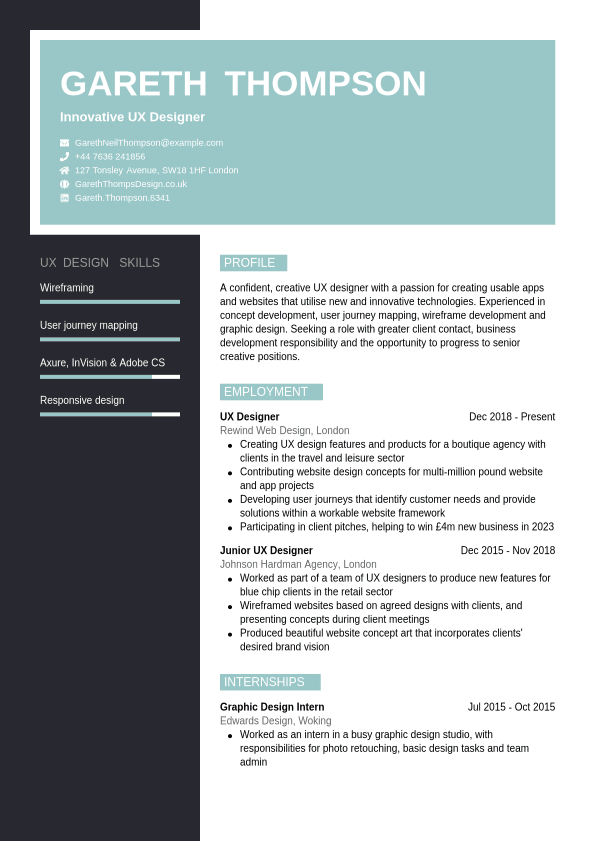 UX Designer CV Example | Jobseeker