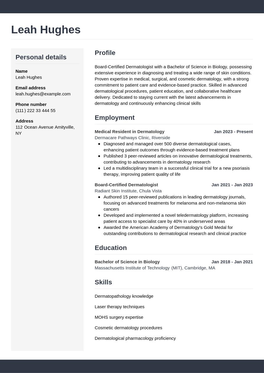 Dermatologist Resume Example & Writing Guide | Jobseeker