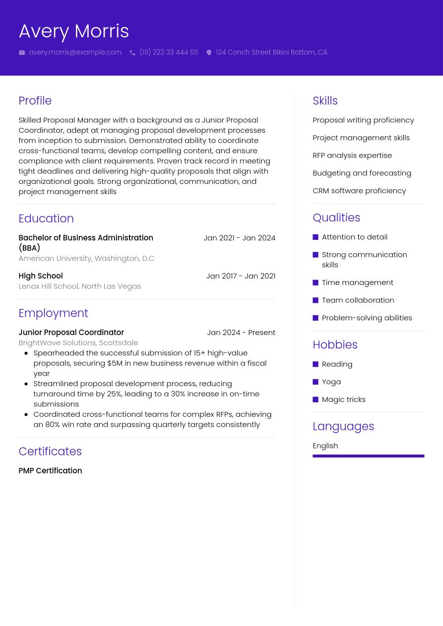 Proposal Manager Resume Example & Writing Guide | Jobseeker