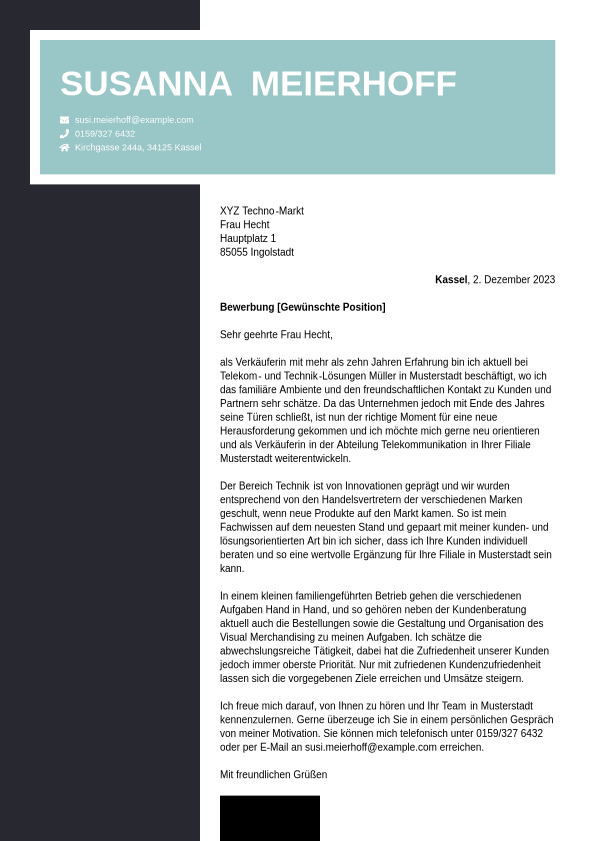 Verkäuferin Bewerbungsschreiben mit verschiedenen Beispieltexten