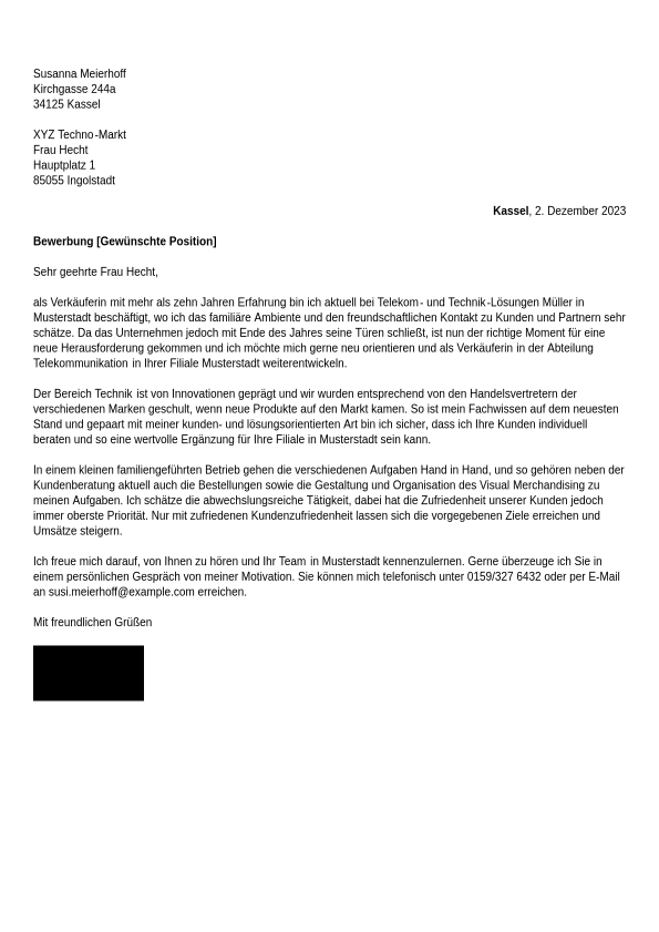 Verkäuferin Bewerbungsschreiben mit klaren Formatvorlagen