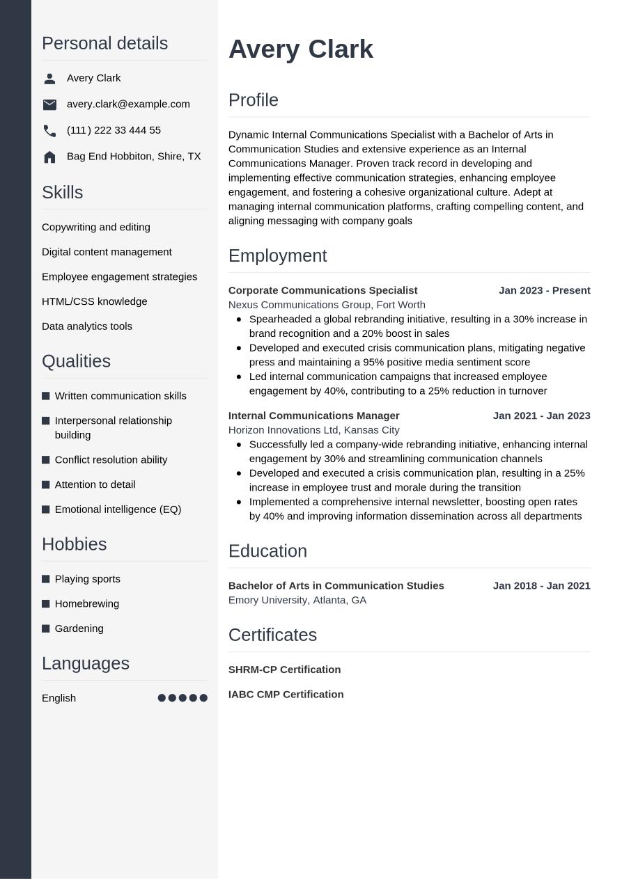 Internal Communications Resume Example & Writing Guide | Jobseeker
