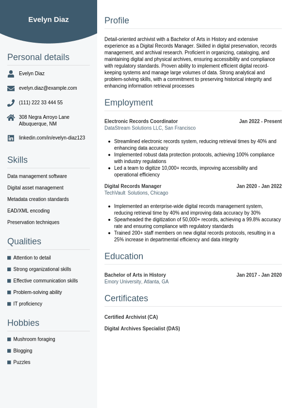 Costco Resume Example Jobseeker - Archivist Resume Example 