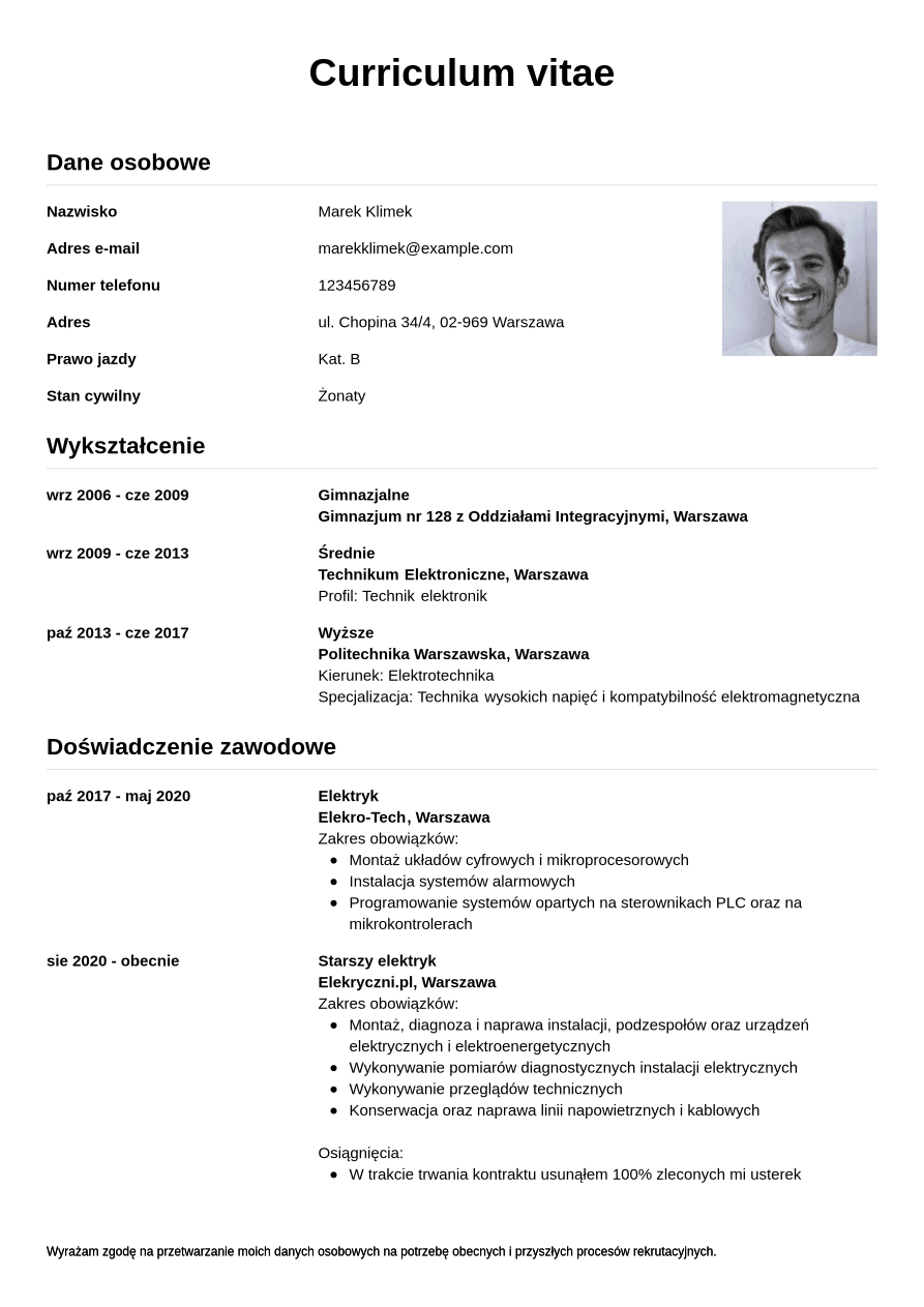Przyk adowe CV Elektryka Jobseeker przyk-adowe-cv-elektryka-jobseeker