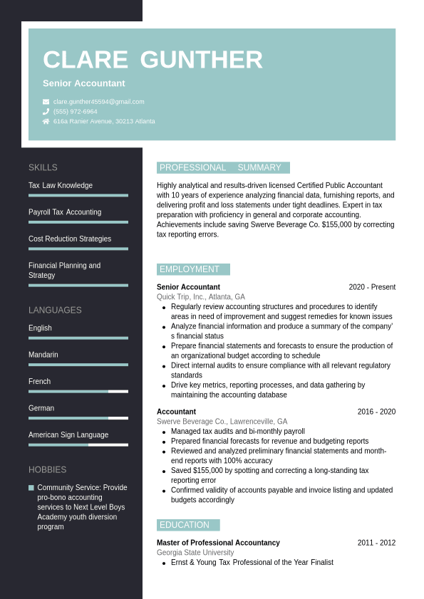 Accountant resume example | Jobseeker