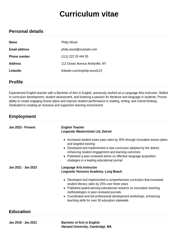 English Teacher Resume Writing Guide & Tips | Jobseeker