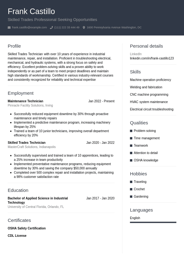 Blue Collar Resume Example Jobseeker - Blue Collar Resume Example Professional.1740736513331 
