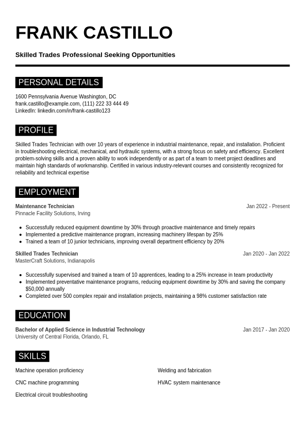 Blue Collar Resume Example Jobseeker - Blue Collar Resume Example Metro.1740736513331 
