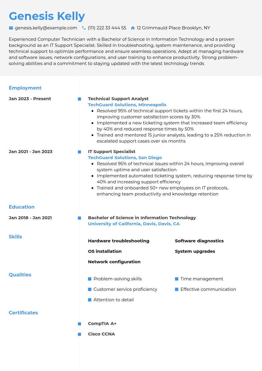 Computer Technician Resume Writing Guide & Tips | Jobseeker