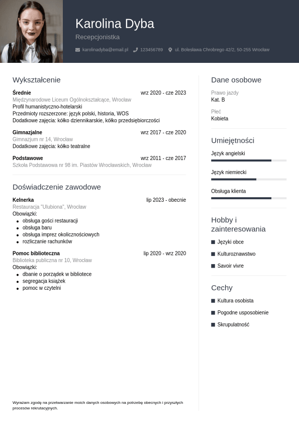 Jak Napisać Cv Dla Ucznia Przykład CV ucznia liceum | Jobseeker