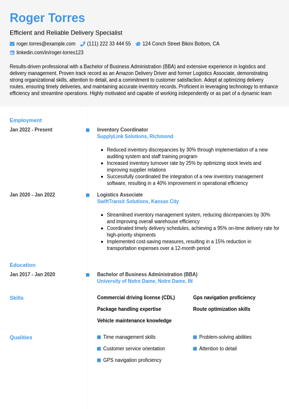 Amazon Resume Example Jobseeker - Amazon Delivery Driver Resume Example Chrono.1740737263209 
