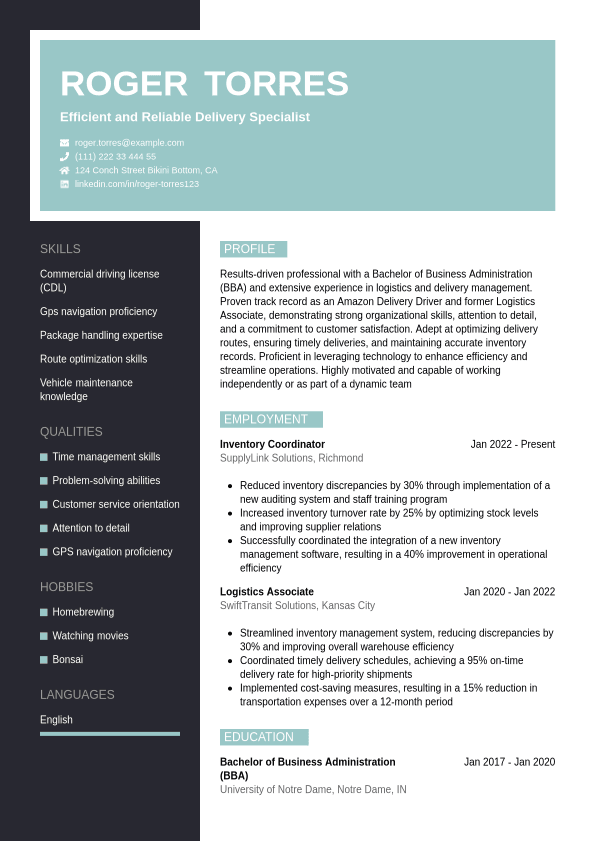 Amazon Resume Example Jobseeker - Amazon Delivery Driver Resume Example Elegant.1740737263209 