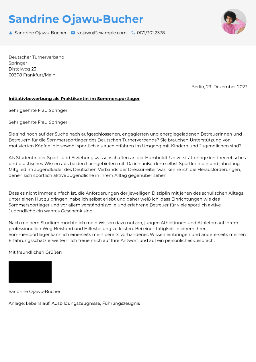 Bewerbungsschreiben-Beispiel für das Praktikum | Jobseeker