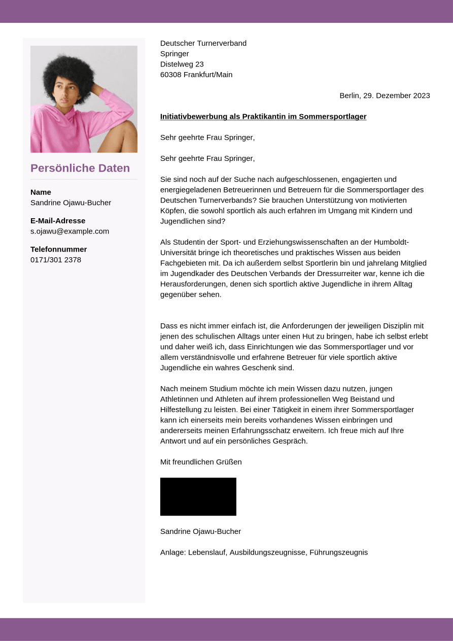 Bewerbungsschreiben Für Ein Schülerpraktikum Bewerbungsschreiben-Beispiel für Schüler | Jobseeker