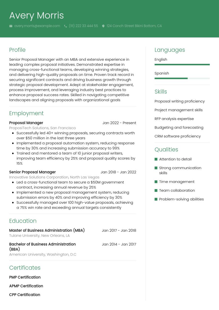 Proposal Manager Resume Example & Writing Guide | Jobseeker