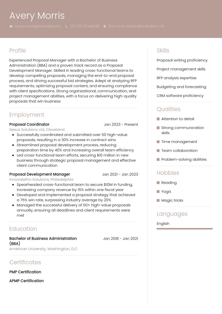 Proposal Manager Resume Example & Writing Guide | Jobseeker