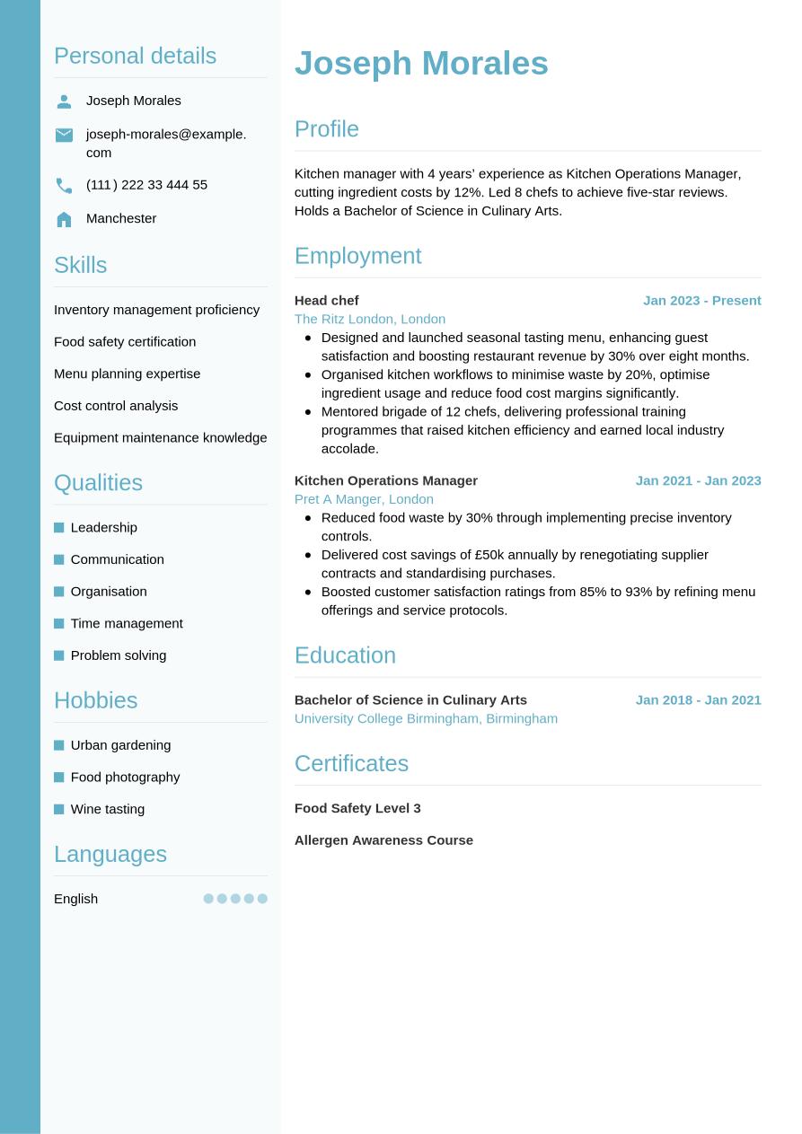 Kitchen Manager CV Writing Guide & Tips | Jobseeker