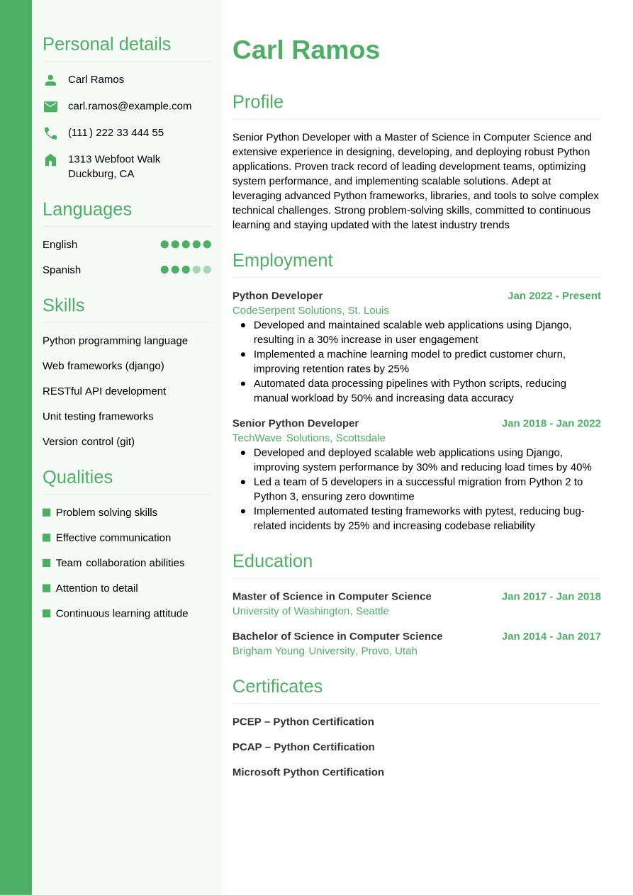 senior python developer resume | pdf | python... Python Developer Resume Example & Writing Guide | Jobseeker