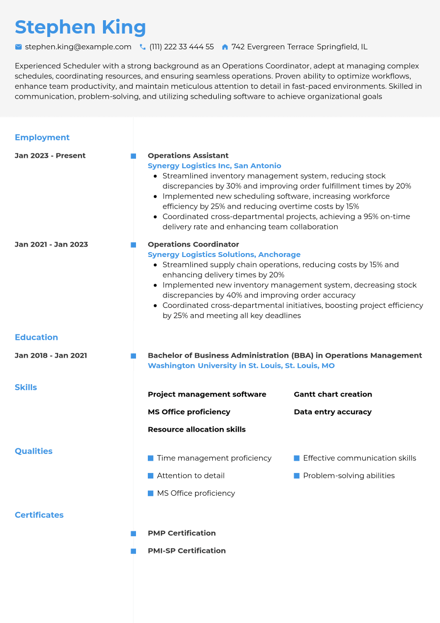Scheduler Resume Writing Guide & Tips | Jobseeker