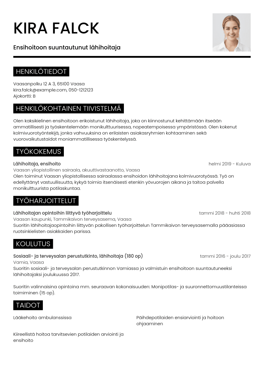 Esimerkki CV L hihoitaja Jobseeker Esimerkki CV L hihoitaja Jobseeker