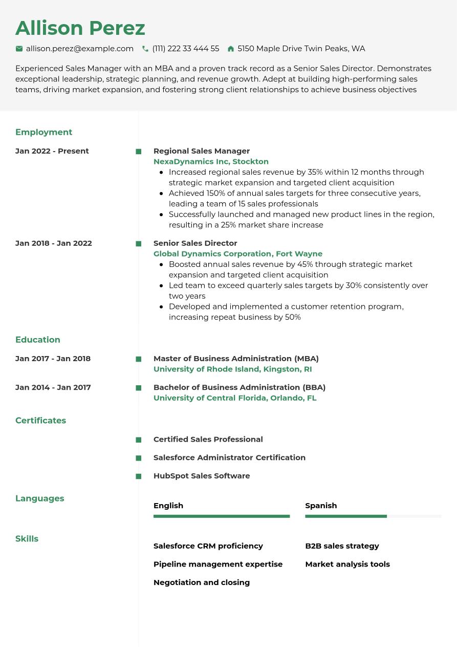 Sales Manager Resume Example & Writing Guide | Jobseeker