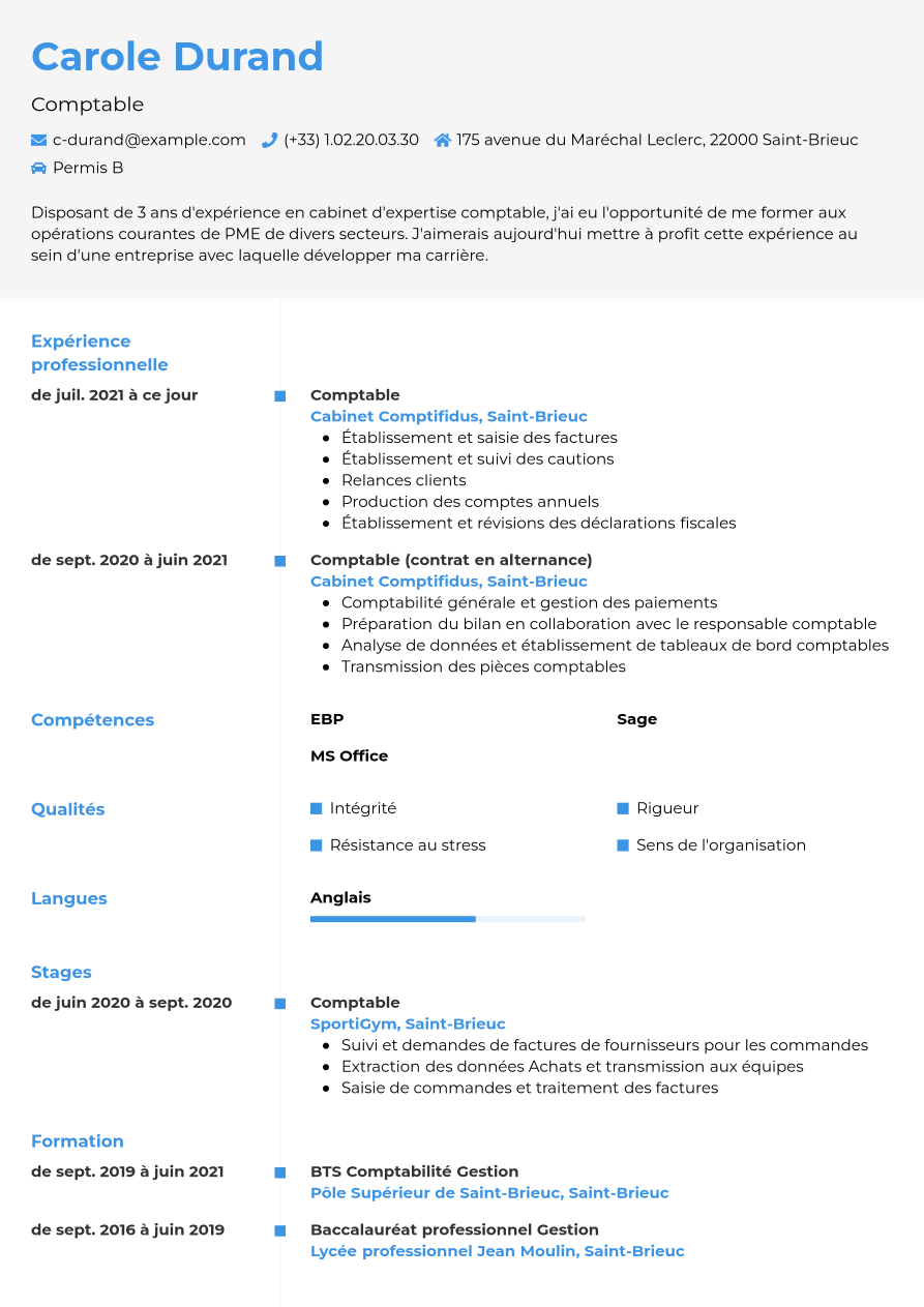 Exemple de CV pour comptable | Jobseeker