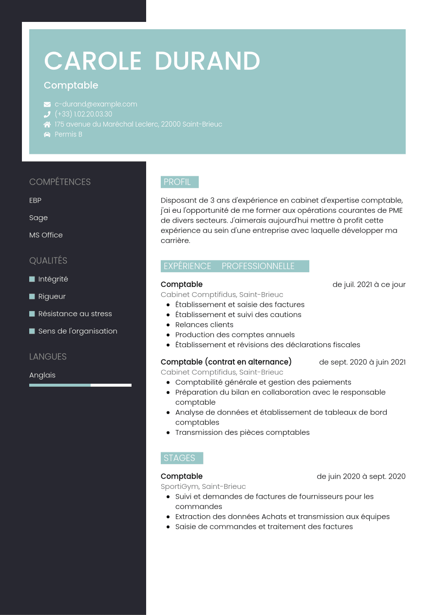 Exemple de CV pour comptable | Jobseeker
