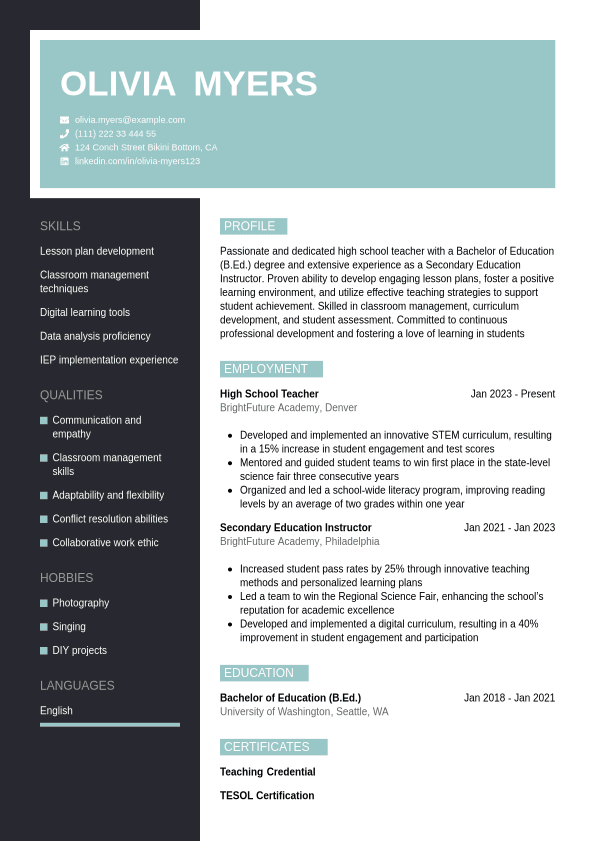 High School Teacher Resume Writing Guide & Tips | Jobseeker