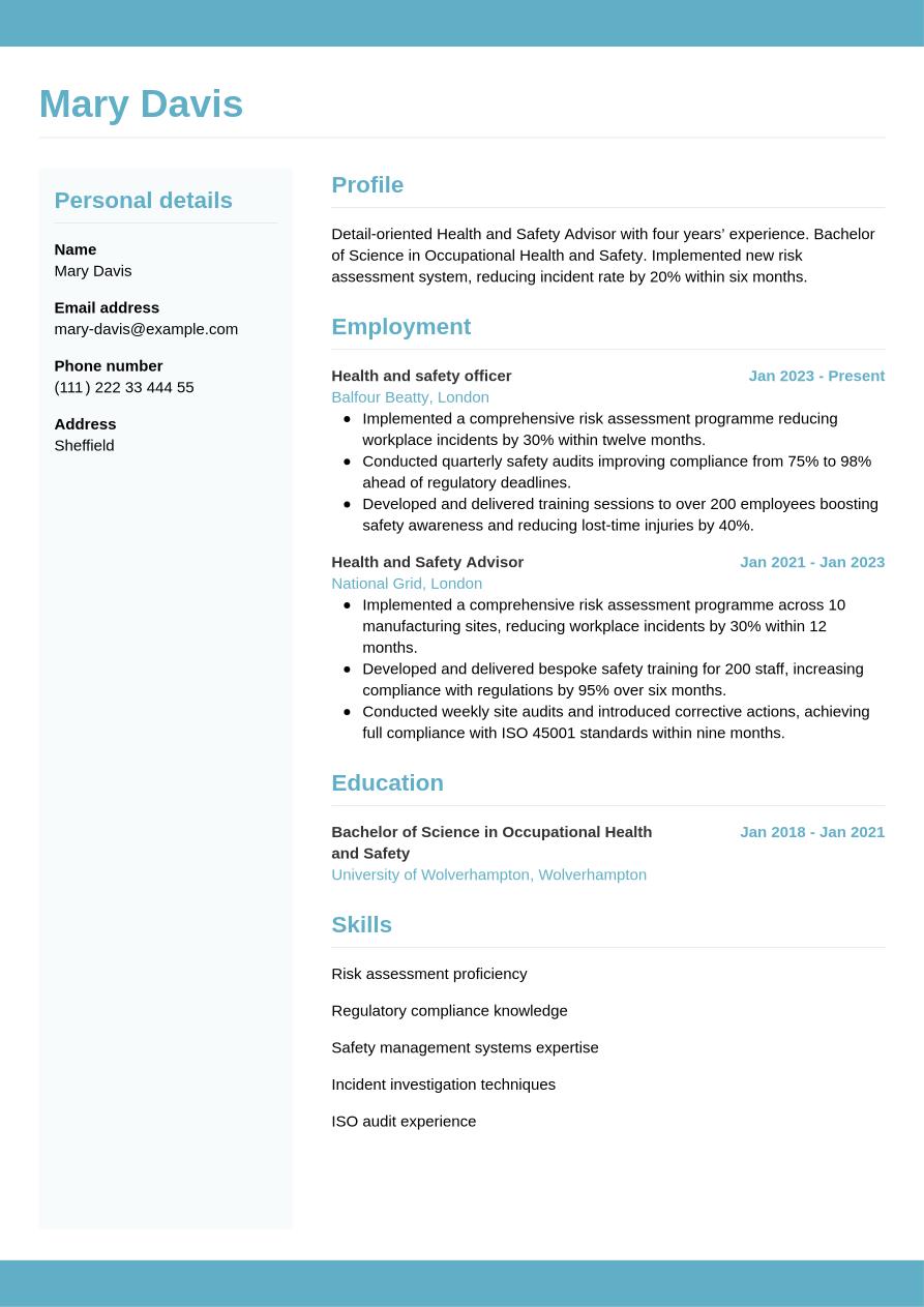 Health and Safety Advisor CV Writing Guide & Tips | Jobseeker