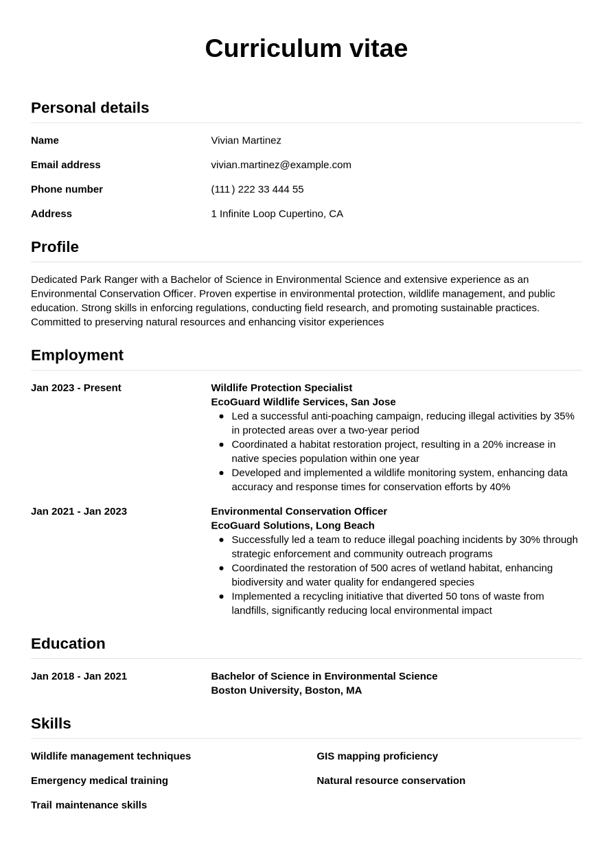 Park Ranger Resume Writing Guide & Tips | Jobseeker