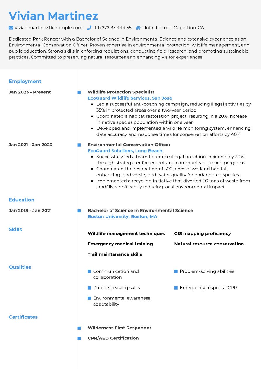 Park Ranger Resume Writing Guide & Tips | Jobseeker