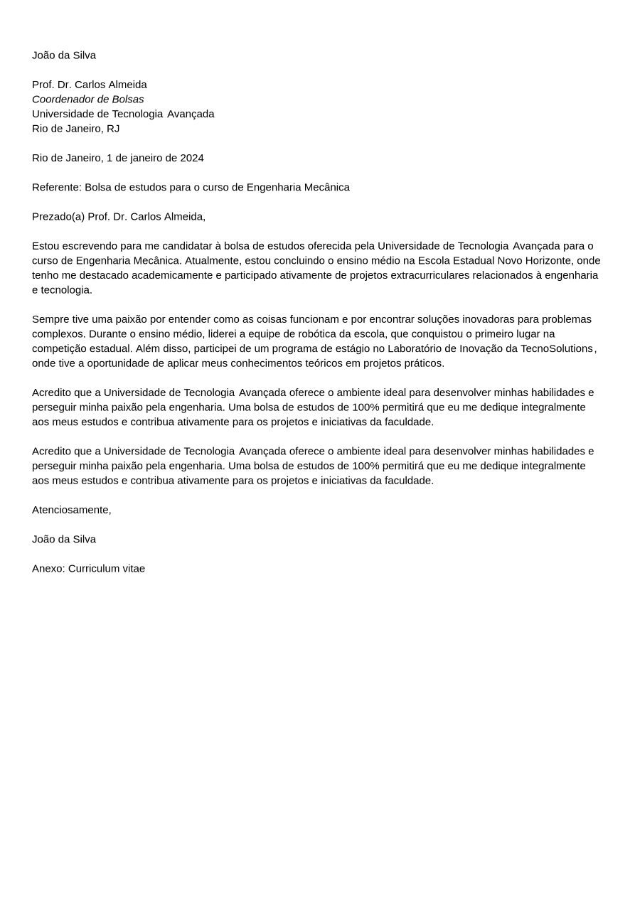 Carta de apresentação para faculdade (Modelo 2024) | Jobseeker