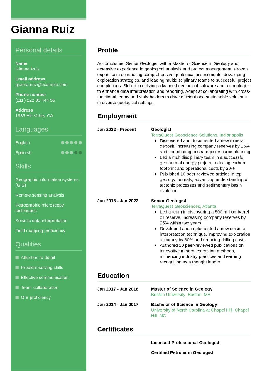 Geologist Resume Example & Writing Guide | Jobseeker