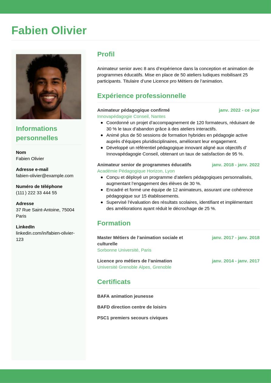CV d’animateur : exemple et conseils | Jobseeker