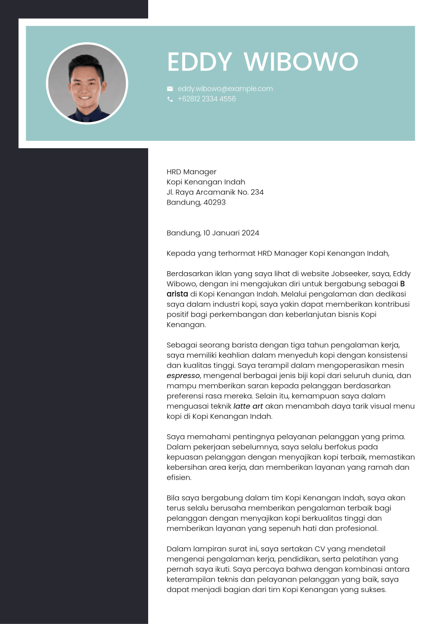 Contoh Surat Lamaran Kerja Barista | Jobseeker
