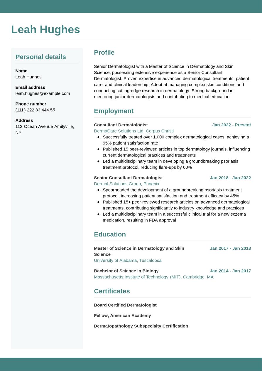 Dermatologist Resume Example & Writing Guide | Jobseeker