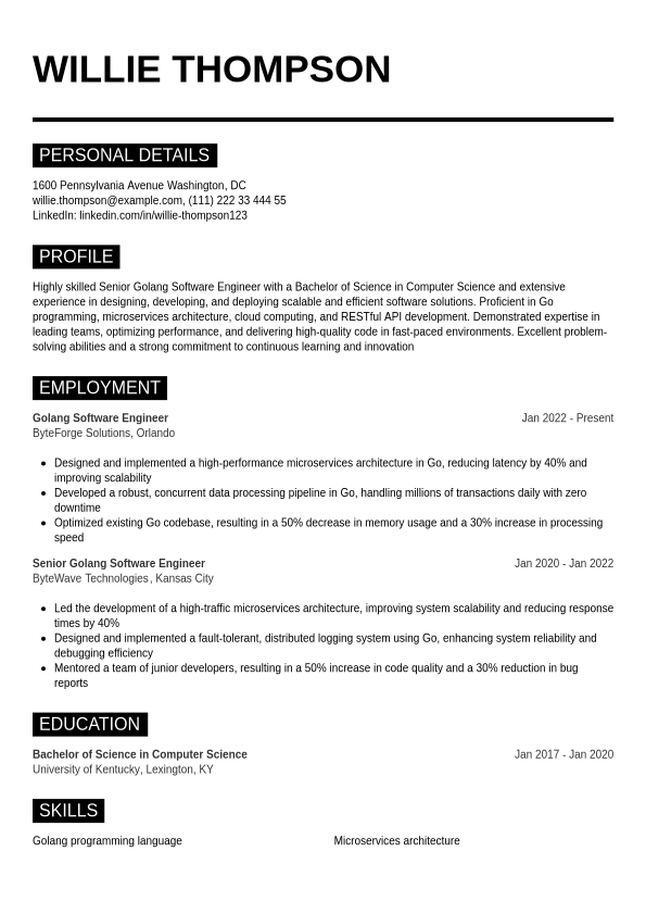 Golang Resume Writing Guide & Tips | Jobseeker