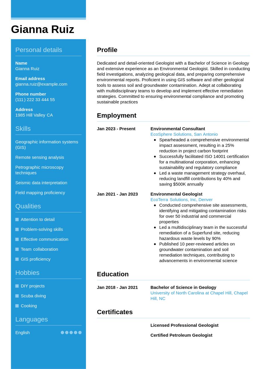 Geologist Resume Example & Writing Guide | Jobseeker