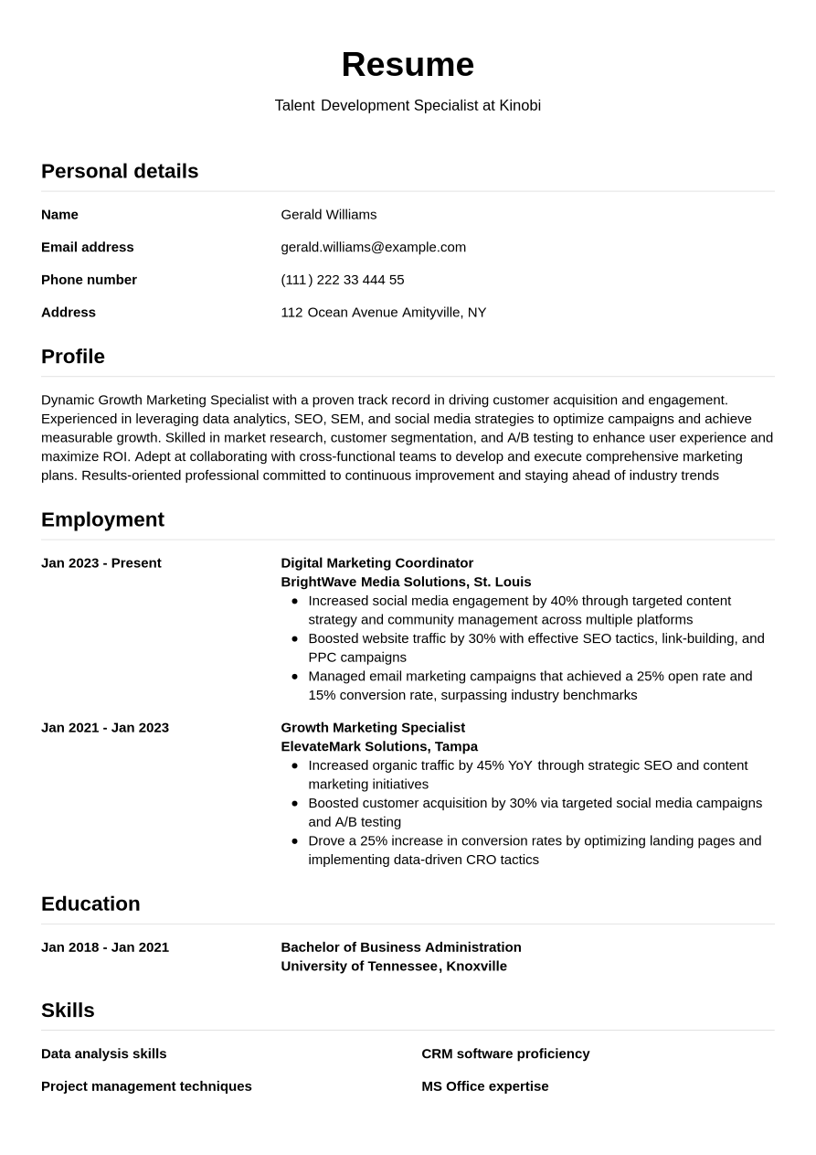 Kinobi Resume Example Jobseeker Kinobi resume example jobseeker