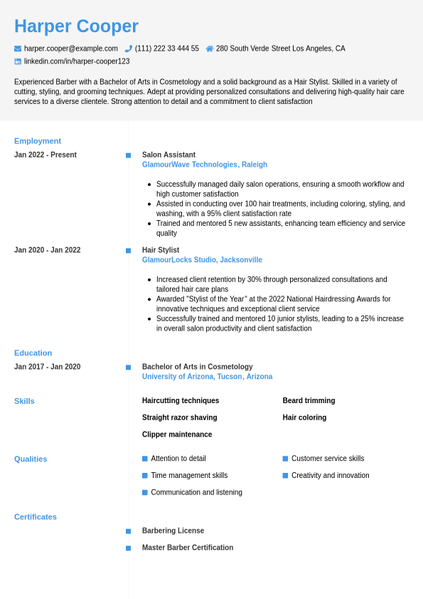 Barber Resume Example Jobseeker - Barber Resume Example Chrono.1740736496754 