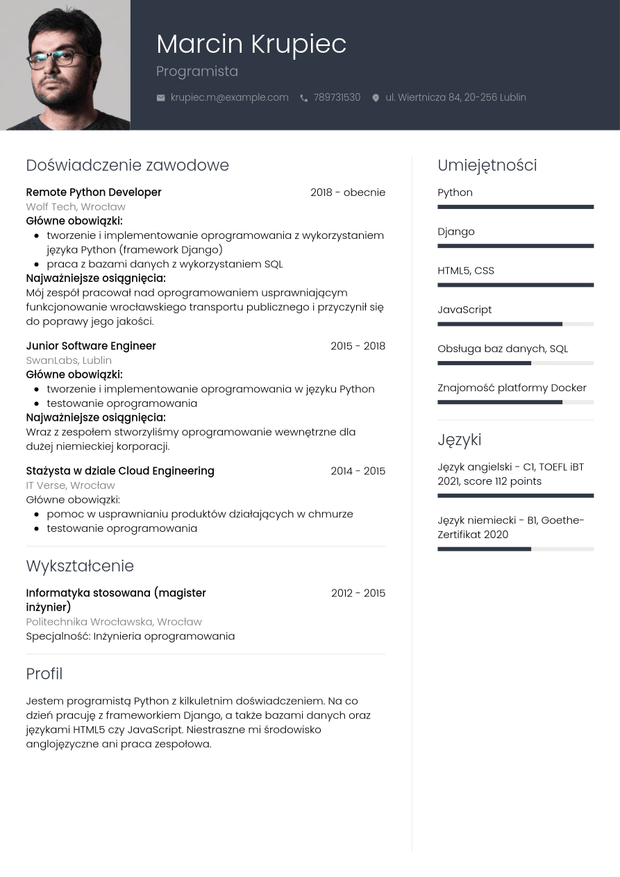 Programista .net Cv Przykład CV programisty | Jobseeker