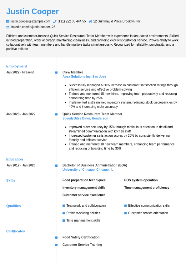 Fast Food Resume Example Jobseeker - Fast Food Resume Example Chrono.1740736690584 