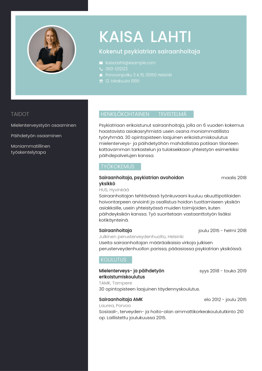 Esimerkki CV Sairaanhoitaja Jobseeker Esimerkki CV Sairaanhoitaja Jobseeker
