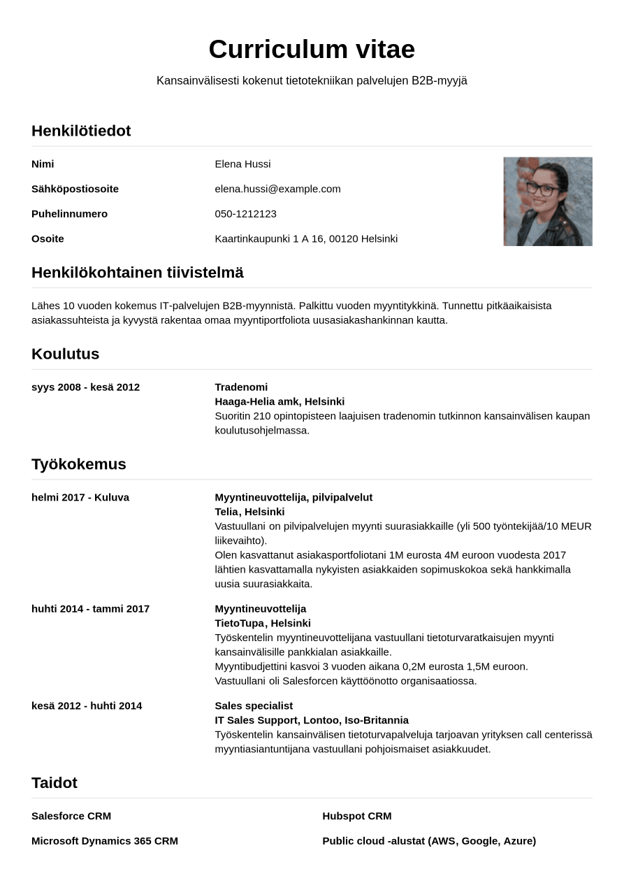 Esimerkki CV Myyj Jobseeker Esimerkki CV Myyj Jobseeker