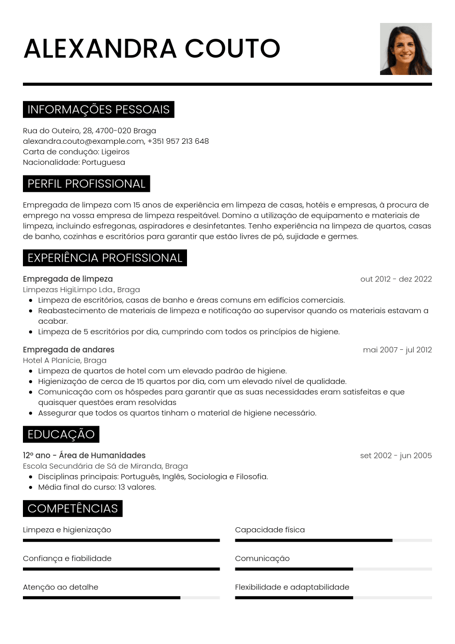 Exemplo De Curriculum Vitae Para Empregada De Limpeza Jobseeker