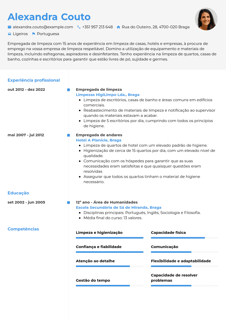 Exemplo De Curriculum Vitae Para Empregada De Limpeza Jobseeker