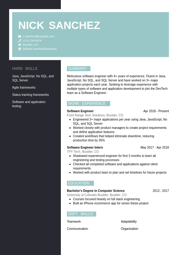 Software Engineer Resume Example | Jobseeker