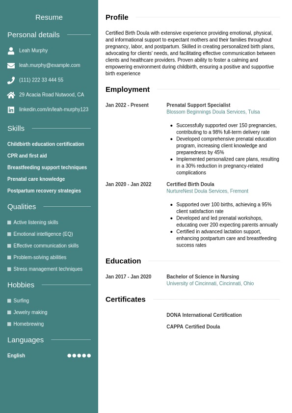 McKinsey Resume Example Jobseeker - Doula Resume Example