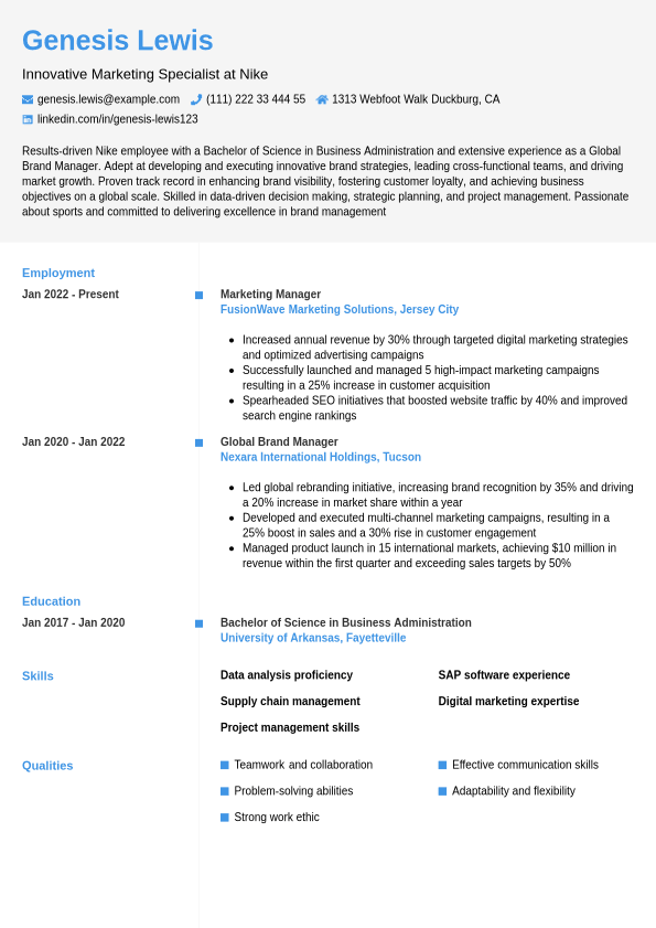 Nike Resume Example Jobseeker - Nike Resume Example Chrono.1740737285299